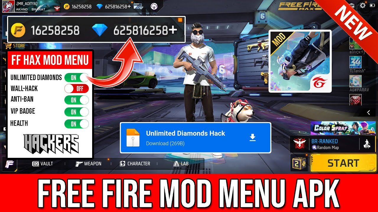 Free Fire Mod Menu APK With Unlimited Diamonds Download 2024